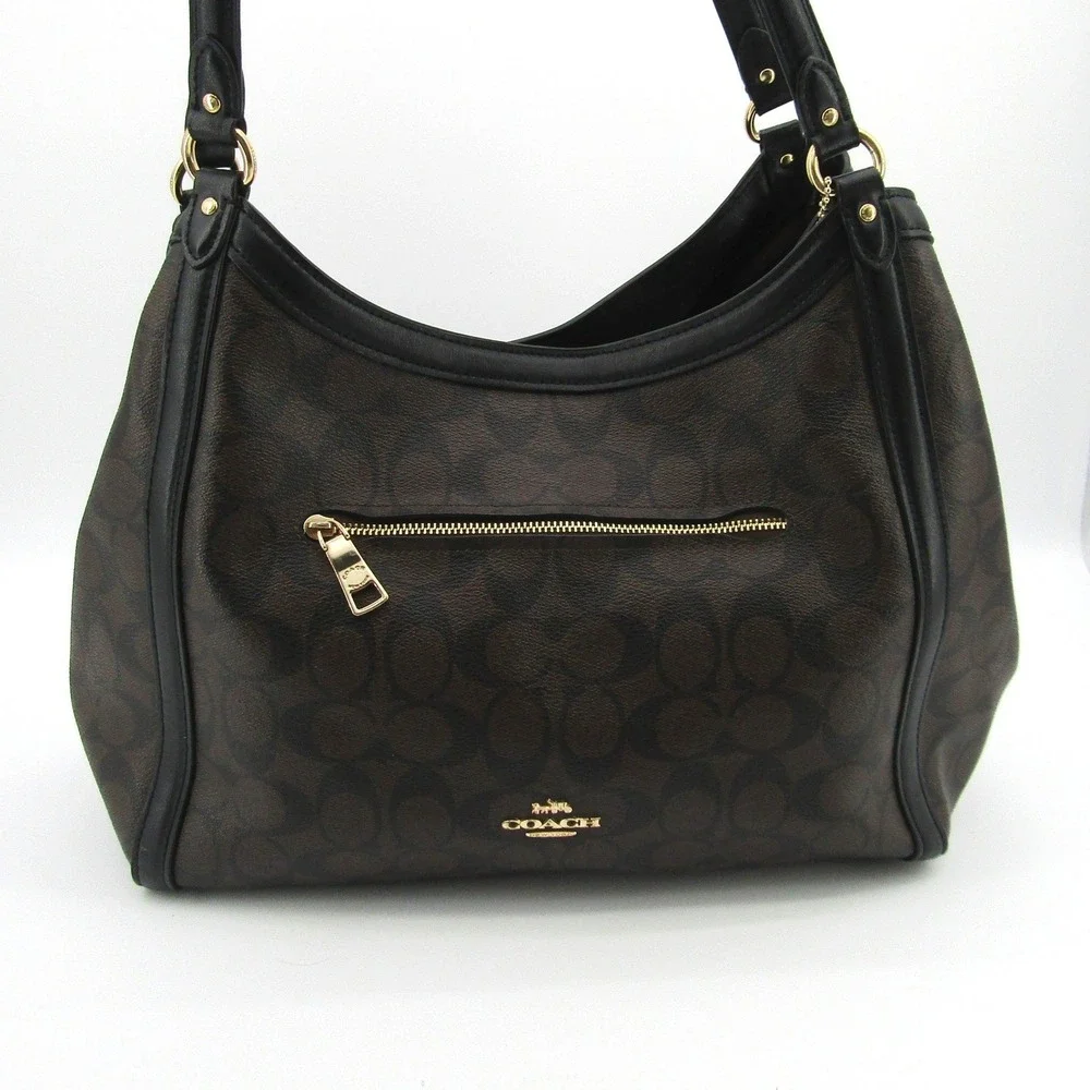Coach Kristy Shoulder Bag Brown Black Signature Canvas Leather B2291-C6232 Hobo